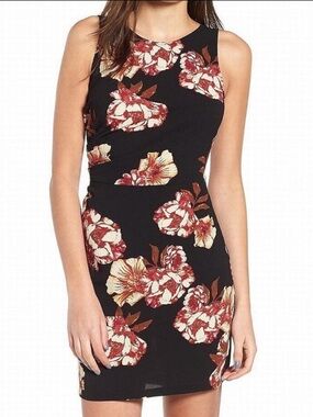 Leith Black Floral Sleeveless Dress Size Small Red Cream Print Shift Mini